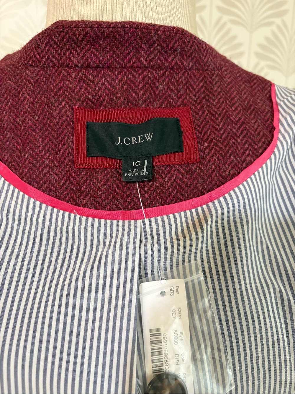J. Crew Burgundy Herringbone Wool-Blend Single-Button Blazer - Picture 6 of 8